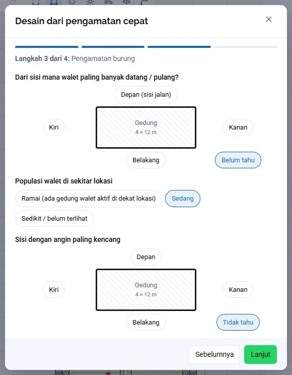 Langkah 3: sisi datangnya burung, populasi, sisi angin kencang.