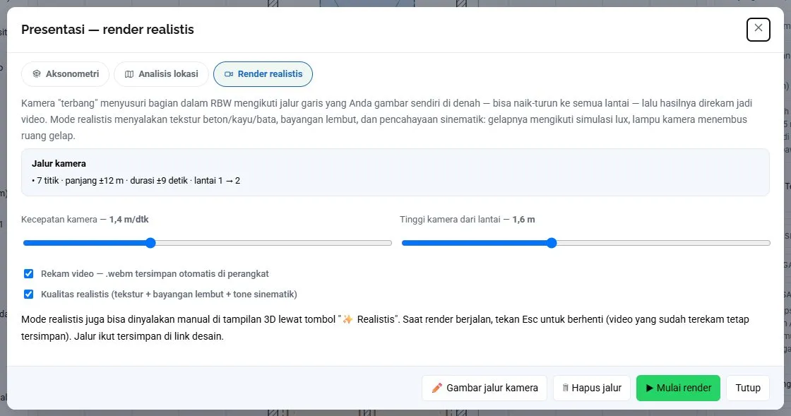 Ringkasan jalur setelah selesai digambar.