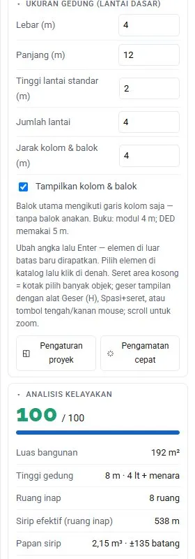 Kartu Ukuran gedung: ukuran, jumlah lantai, jarak kolom &amp; balok.